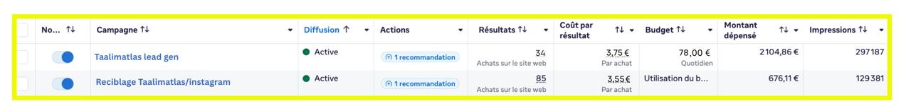 Meta Ads TaalimAtlas – Facebook Instagram résultats campagne